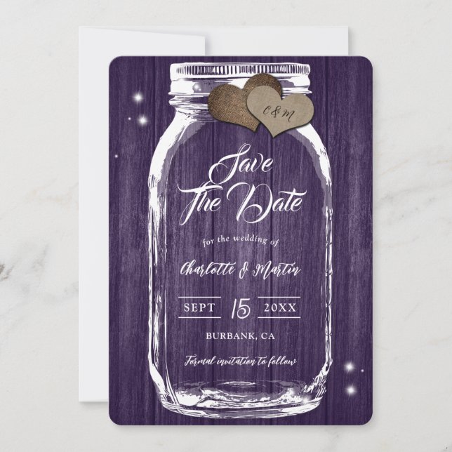 Save The Date Mariage de automne en bois rustique violet Mason J (Devant)