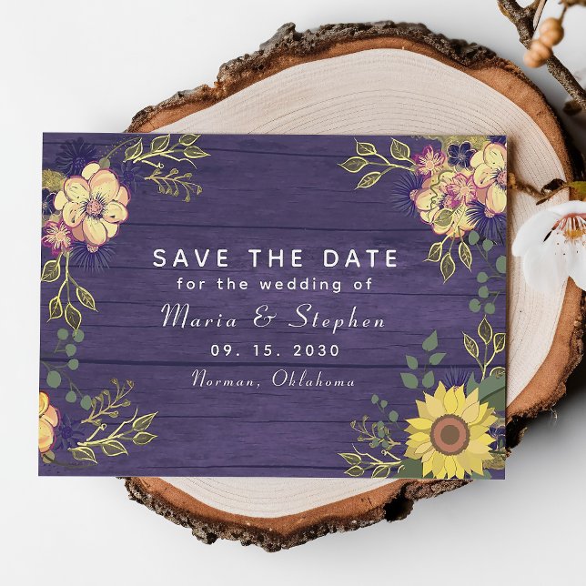 Save The Date Mariage de automne floral de tournesol et violet (Créateur téléchargé)