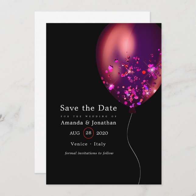 Save The Date Mariage de ballon Confetti (Devant / Derrière)