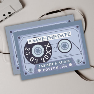 Save The Date Mariage de bande de cassette bleu rétro Dusty