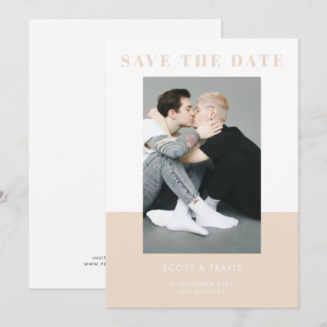 Save The Date Mariage de bloc de couleur beige crème simple mode (Devant / Derrière)