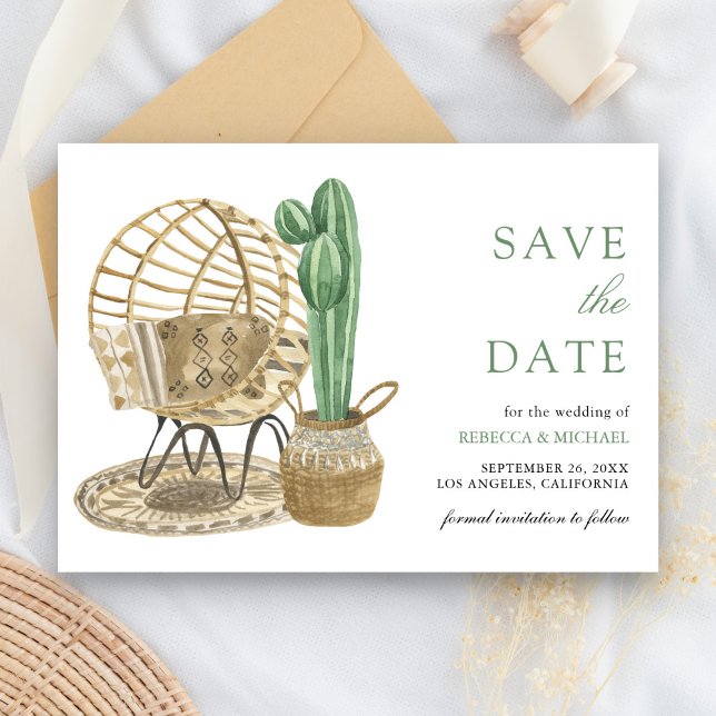 Save The Date Mariage de Boho Cactus rustique aquarelle (Créateur téléchargé)