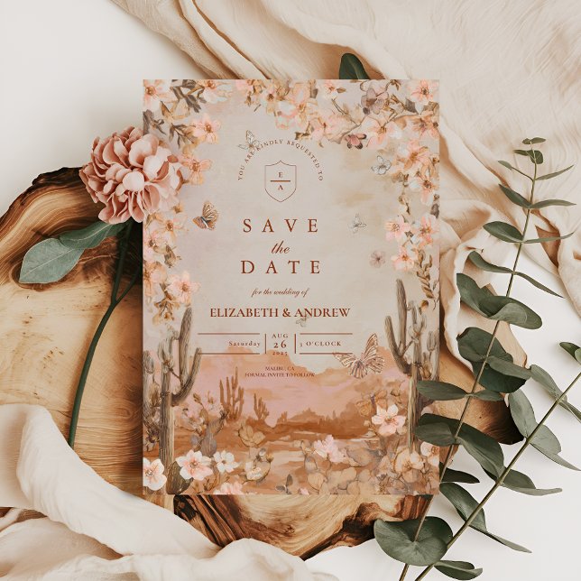 Save The Date Mariage de Boho Desert Sunset Cactus (Créateur téléchargé)