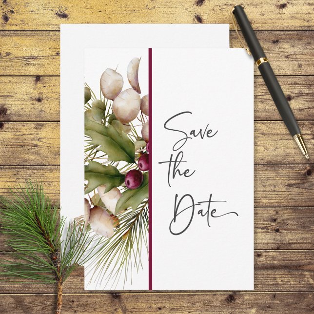 Save The Date Mariage de bouquet d'hiver de pin rustique (Créateur téléchargé)