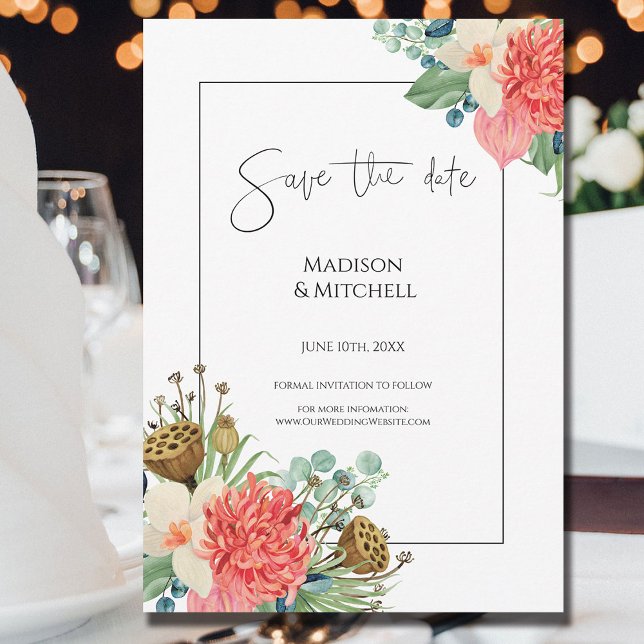 Save The Date Mariage de bouquet Fleur sauvage Boho rose (Créateur téléchargé)