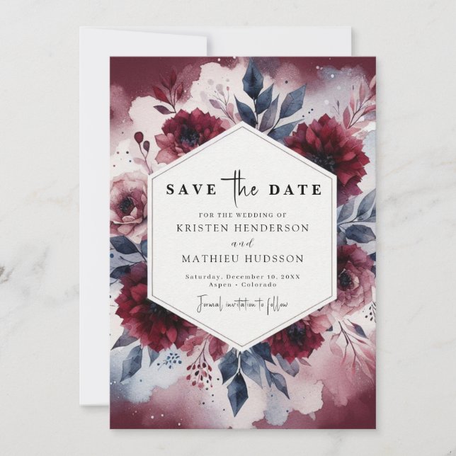 Save The Date Mariage de Bourgogne moderne (Devant)
