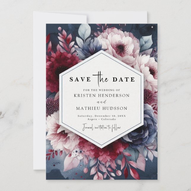 Save The Date Mariage de Bourgogne moderne et modifiable (Devant)