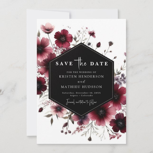 Save The Date Mariage de Bourgogne romantique moderne (Devant)