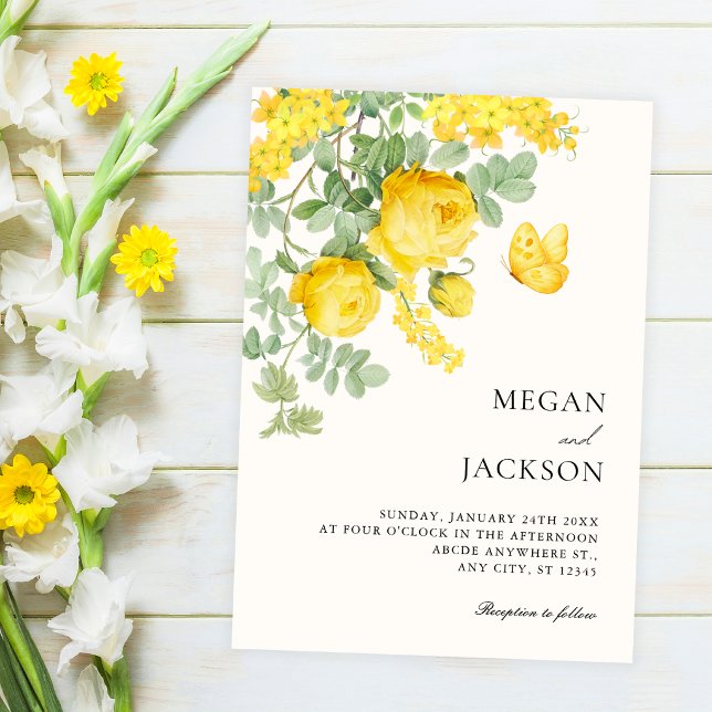 Save The Date Mariage de branche florale jaune (Créateur téléchargé)