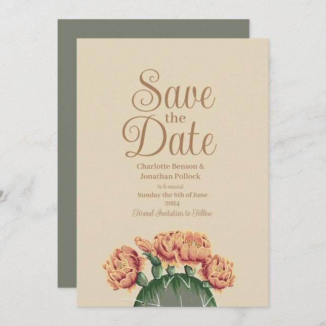 Save The Date Mariage de cactus à fleur de poires (Devant / Derrière)