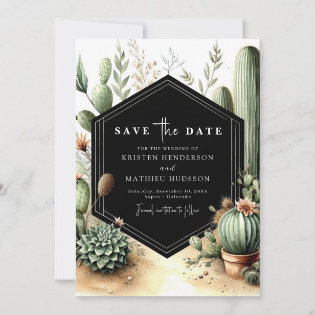 Save The Date Mariage de cactus aquarelle classique (Devant)