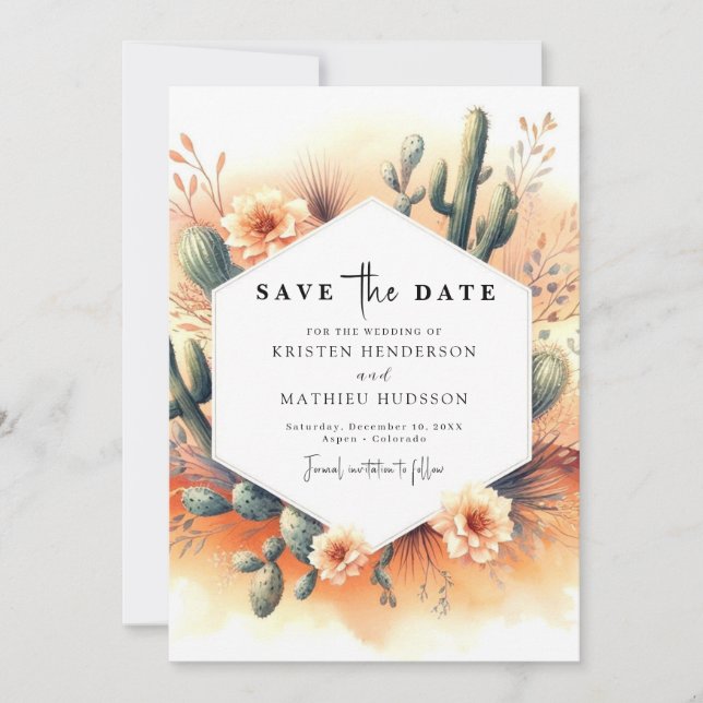 Save The Date Mariage de cactus aquarelle modifiable (Devant)