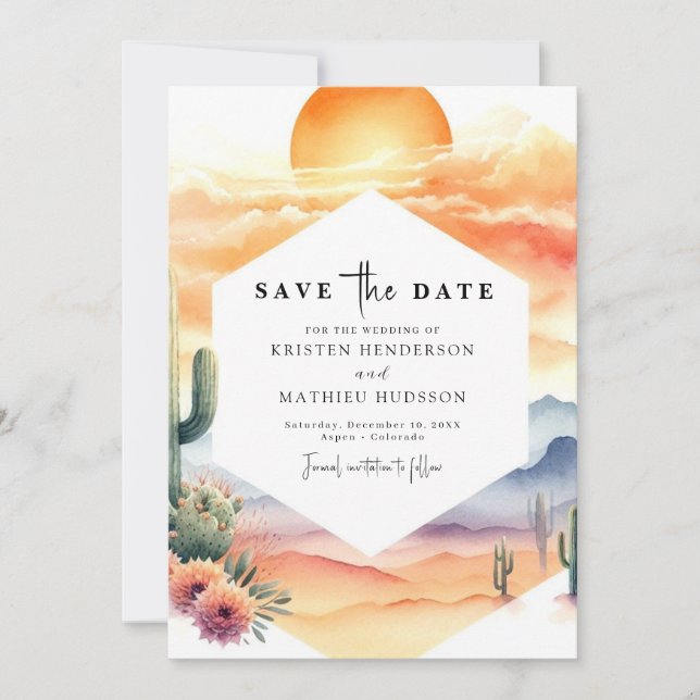 Save The Date Mariage de cactus lunaires minimaux (Devant)