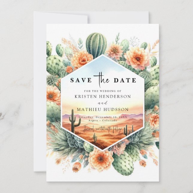 Save The Date Mariage de cactus minimaliste unique (Devant)