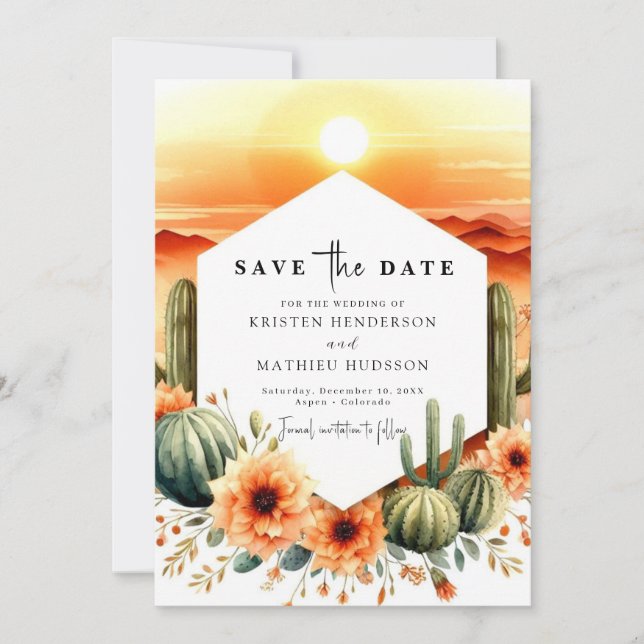 Save The Date Mariage de cactus romantique à imprimer (Devant)