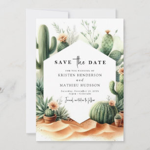 Save The Date Mariage de cactus romantiques minimalistes