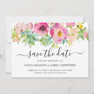 Save The Date Mariage de cactus succulents floraux rose vif mode