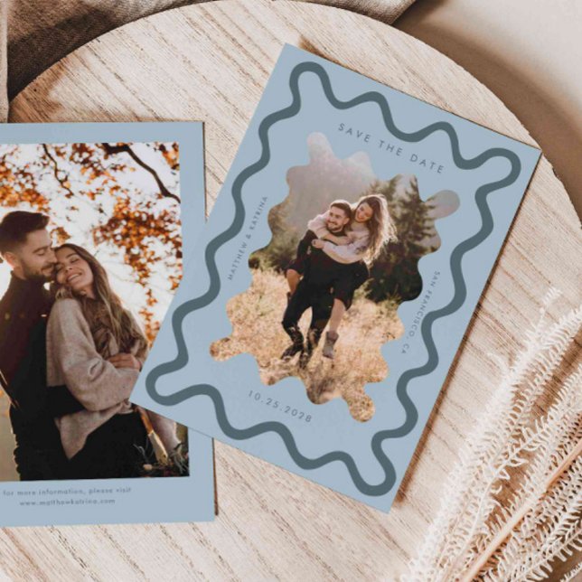 Save The Date Mariage de cadre bleu brillant (Créateur téléchargé)