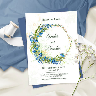 Save The Date Mariage de cadre de Fleur sauvage de bleuets Faux