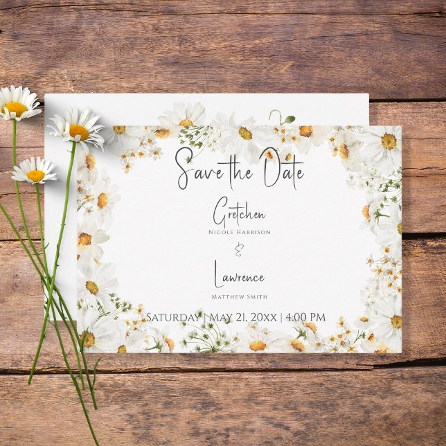 Save The Date Mariage de cadre de marguerite rustique moderne (Créateur téléchargé)