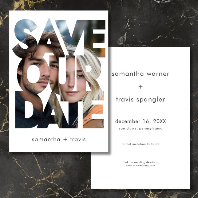 Save The Date Mariage de cadre de texte photo moderne (Modern Photo Text Frame Wedding Save The Date)