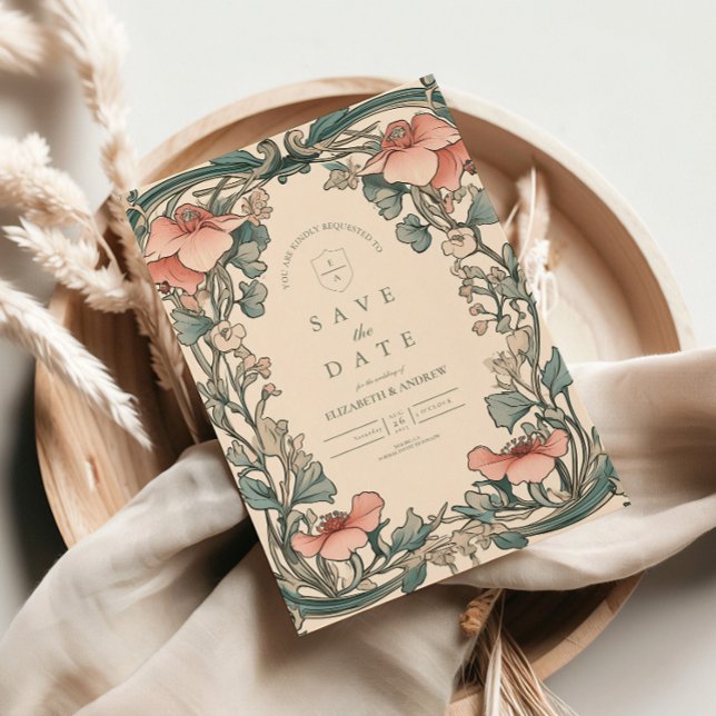 Save The Date Mariage de cadre Fleur sauvage corail (Créateur téléchargé)