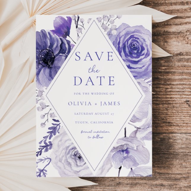 Save The Date Mariage de cadre Floral Indigo (Créateur téléchargé)