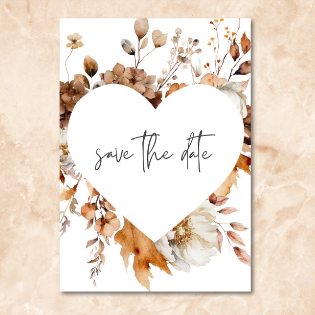 Save The Date Mariage de cadre floral neutre à automne moderne (Modern Fall Neutral Floral Frame Wedding Save The Date)