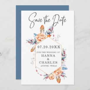 Save The Date Mariage de cadre géométrique bleu gris orange
