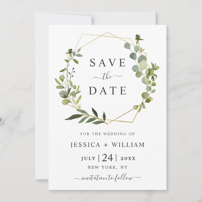 Save The Date Mariage de cadre géométrique floral Eucalyptus mod (Devant)