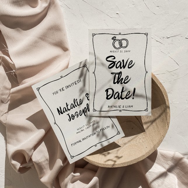 Save The Date Mariage de cadre rétro à main moderne dessiné (Créateur téléchargé)