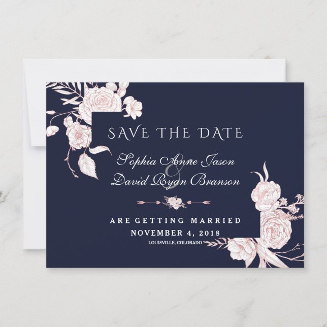 Save The Date Mariage de cadre rose Gold White Flowers (Devant)