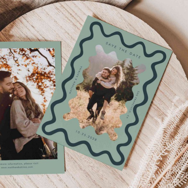 Save The Date Mariage de cadre vert très ondulé (Créateur téléchargé)