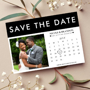 Save The Date Mariage de calendrier photo noir et blanc