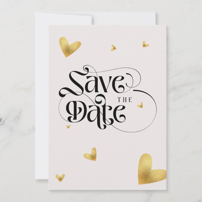 Save The Date Mariage de calligraphie à coeur doré doux  (Devant)