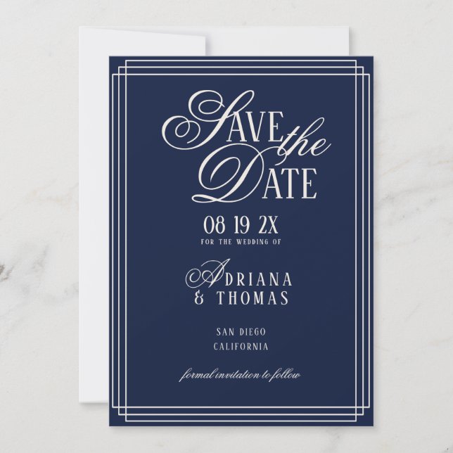 Save The Date Mariage de calligraphie bleue de luxe (Devant)