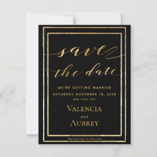 Save The Date Mariage de calligraphie de cadres noir et or