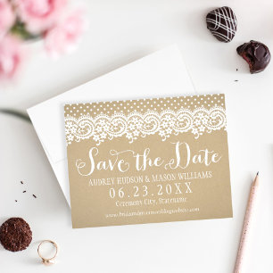 Save The Date Mariage de calligraphie de dentelle Kraft rustique