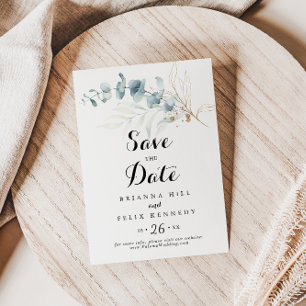 Save The Date Mariage de calligraphie florale d'or Eucalyptus ru