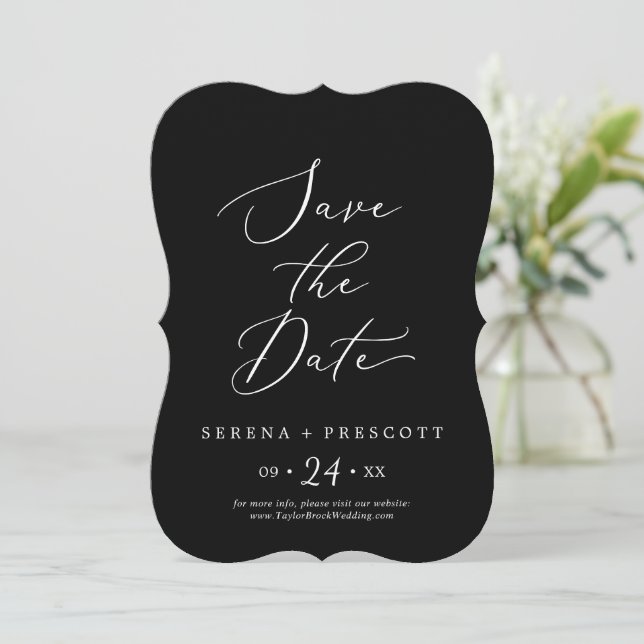 Save The Date Mariage de calligraphie noir foncé (Debout devant)