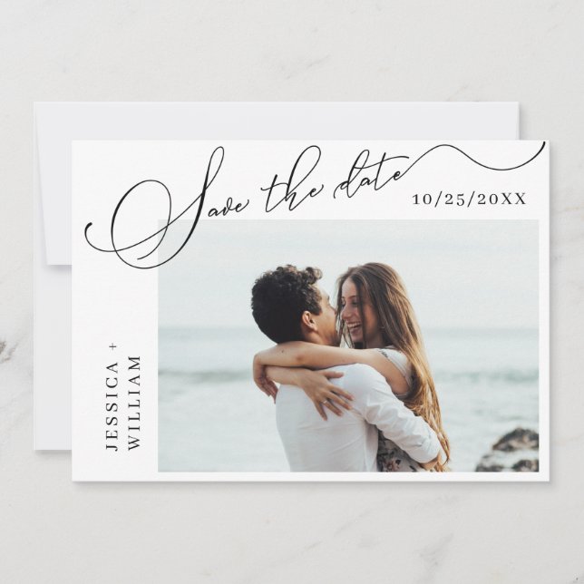 Save The Date Mariage de calligraphie tout simplement élégant Ph (Devant)