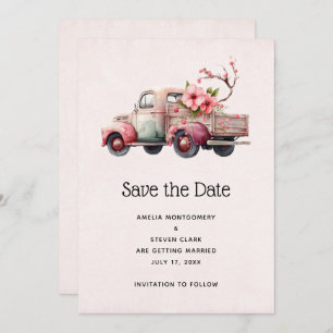Save The Date Mariage de camion Pink Vintage Farmer