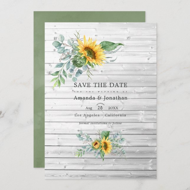 Save The Date Mariage de campagne rustique Bohème au tournesol e (Devant / Derrière)