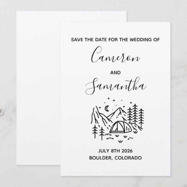 Save The Date Mariage de camping moderne à destination, sauvez l (Devant / Derrière)