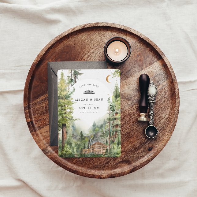 Save The Date Mariage de cascade de forêt rustique | Enregistrer (Créateur téléchargé)