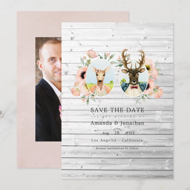 Save The Date Mariage de cerfs de forêt rustique fantaisiste (Devant / Derrière)