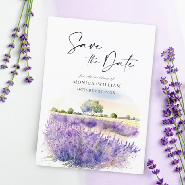 Save The Date Mariage de champ Aquarelle violet Lavande Fleurs (Créateur téléchargé)