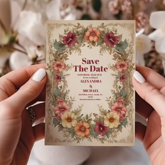 Save The Date Mariage de charpente florale ornée victorienne (Créateur téléchargé)