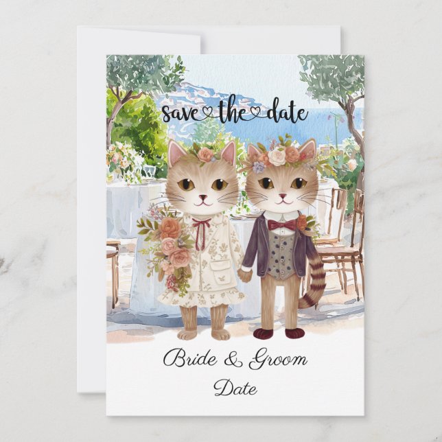Save The Date Mariage de chat avec mariée et chambre (Devant)