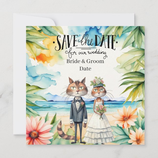 Save The Date Mariage de Chat sur la Plage Thème de Mariage (Devant)